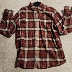 Men's Plaid Flannel Shirt Burnt Orange Tan Plaid - large